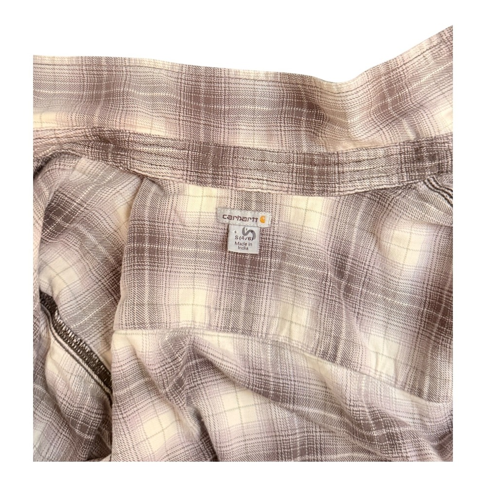 Carhartt Womens Flannel Shirt S Brown Plaid Button Up Long Sleeve Outdoors Cozy - Picture 4 of 8
